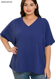 WOVEN AIRFLOW V-NECK DOLMAN SHORT SLEEVE TOP