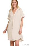 LINEN FRAYED HEM SHIRT DRESS