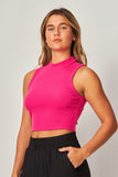 Rayon Ribbed Stretchy Mock Neck Crop Top
