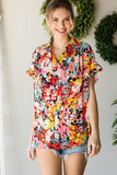Floral Print Collared Button-Up Top