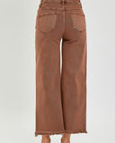 RIsen Espresso High Rise Tummy Control Crop Wide Leg Raw Hem Jeans (Regular and Plus)