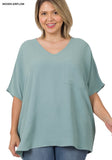 WOVEN AIRFLOW V-NECK DOLMAN SHORT SLEEVE TOP