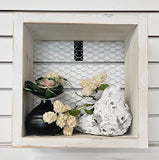 White Wood and Chicken Wire Shadow Box Wall Shelf