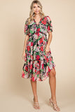 Floral Print Chiffon Midi Dress