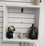 White Wood and Chicken Wire Shadow Box Wall Shelf