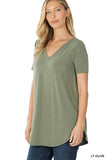 SHORT SLEEVE V-NECK ROUND HEM TOP