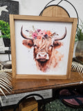 Hyland Cow with Floral Accent