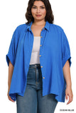 PLUS SIZE DOUBLE GAUZE 3/4 SLEEVE BUTTON UP SHIRT
