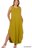 SLEEVELESS MAXI DRESS SIDE SLITS POCKETS