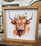 Hyland Cow with Floral Accent