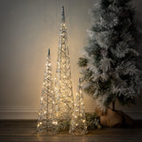 SILVER OUTDOOR LIGHTED CONES Asst. of 3 (Sold Sparate)