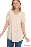 SHORT SLEEVE V-NECK ROUND HEM TOP