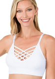 FRONT V-LATTICE BRALETTE WITH REMOVABLE BRA PADS